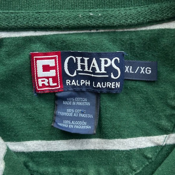 Vintage Chaps Ralph Lauren Polo Shirt Green Gray Blue Striped Preppy Rugby XL - Picture 2 of 7